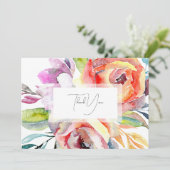 カラフルな水彩花イラストの結婚式お礼カード サンキューカード (スタンド正面)