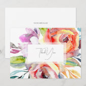カラフルな水彩花イラストの結婚式お礼カード サンキューカード (正面/裏面)