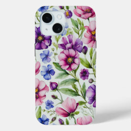 カラフルな水彩花卉 iPhone 15ケース