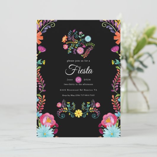 カラフルな水彩花柄のメキシカンフィエスタ 招待状 (スタンド正面)