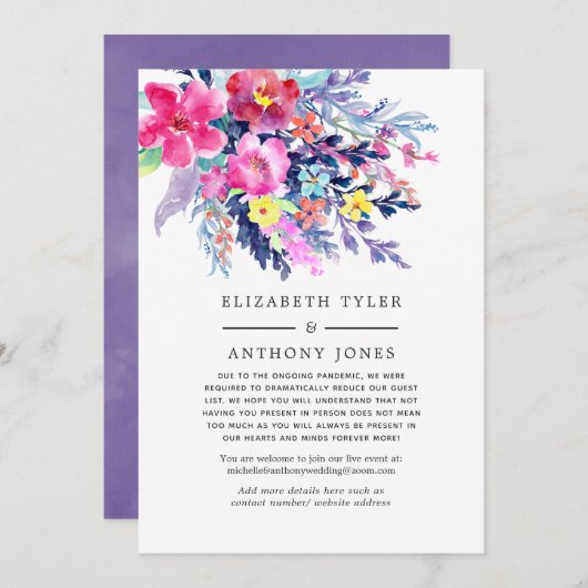 カラフルな水彩花柄の結婚式ゲストリスト 案内状 (正面/裏面)