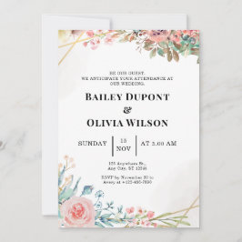 カラフルな水彩花柄の結婚式招待状カード 招待状