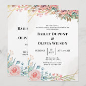 カラフルな水彩花柄の結婚式招待状カード 招待状 (正面/裏面)