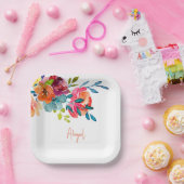 カラフルな水彩花柄シャワーペーパー皿 ペーパープレート (パーティー)