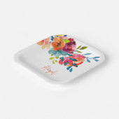 カラフルな水彩花柄シャワー ペーパープレート (傾斜あり)