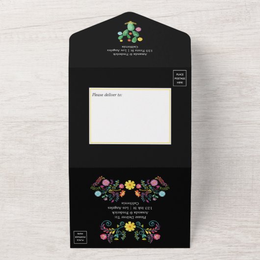 カラフルな水彩花柄フィエスタウェディングオールインワン オールインワン招待状 (外側)