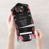 カラフルな水彩花柄フィエスタウェディングオールインワン オールインワン招待状 (貼ってはがせる)