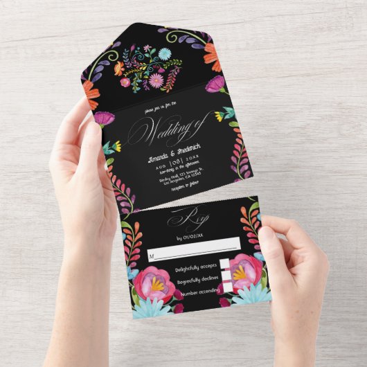 カラフルな水彩花柄フィエスタウェディングオールインワン オールインワン招待状 (貼ってはがせる)