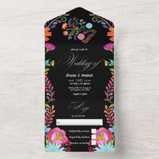カラフルな水彩花柄フィエスタウェディングオールインワン オールインワン招待状 (内側)