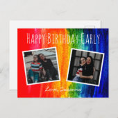 カラフルな水彩虹の写真でハッピーバースデー ポストカード (正面/裏面)