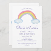 カラフルな水彩虹の初聖体拝領 招待状 (正面/裏面)