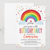 カラフルな水彩虹の女の子の誕生日パーティー 招待状 (正面/裏面)