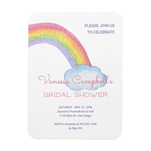 カラフルな水彩虹色のウェディングシャワー マグネット (縦)