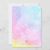 カラフルな水彩虹色ユニコーンの女の子の誕生日 招待状 (裏面)