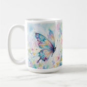 カラフルな水彩蝶々と花 コーヒーマグカップ (左)