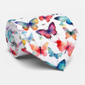 カラフルな水彩蝶の虹のパターン ネクタイ (ロール)