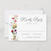 カラフルな水彩野の花の結婚式 出欠カード (正面)