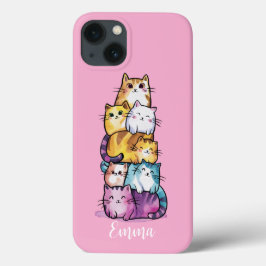 カラフルな水彩風の猫のイラスト カスタムデザイン iPhone 13ケース