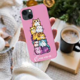 カラフルな水彩風の猫のイラスト カスタムデザイン iPhone 13ケース