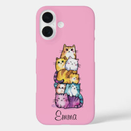 カラフルな水彩風の猫のイラスト カスタムデザイン iPhone 16ケース