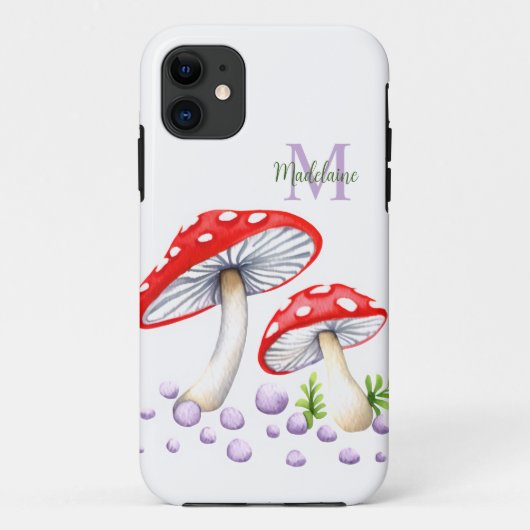 カラフルな水玉の水彩キノコモノグラム Case-Mate iPhoneケース (裏面)