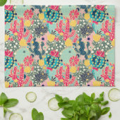 カラフルな水玉模様のサボテンパターン キッチンタオル (折り畳み)