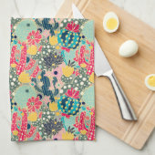 カラフルな水玉模様のサボテンパターン キッチンタオル (四つ折り)