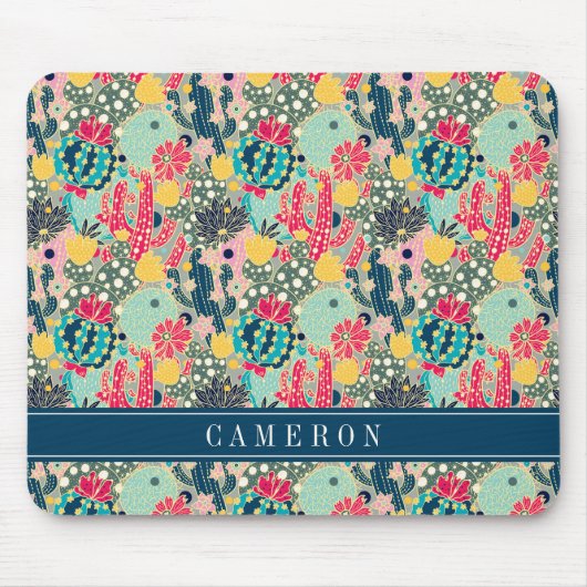 カラフルな水玉模様のサボテンパターン マウスパッド (正面)