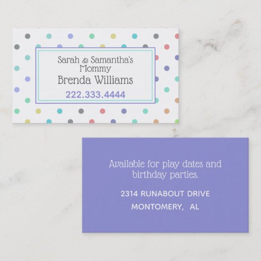 カラフルな水玉模様のスタイリッシュなお母さんカード コーリングカード (正面/裏面)