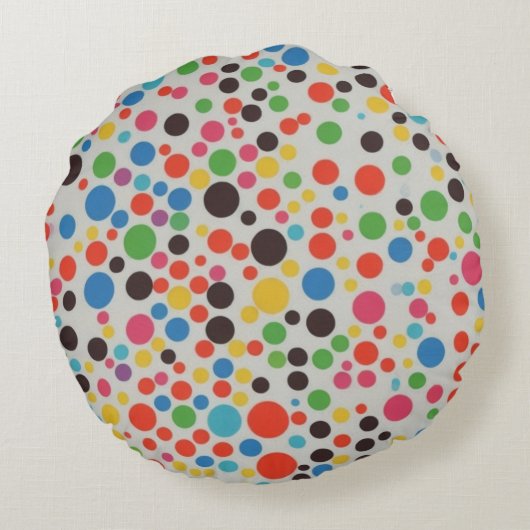 カラフルな水玉模様：可愛らしさと快適さのクッション ラウンドクッション (裏面)