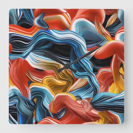 カラフルな波 ストリーム 青 金 白 ウォールクロック (正面)