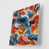 カラフルな波 ストリーム 青 金 白 ウォールクロック (傾斜)