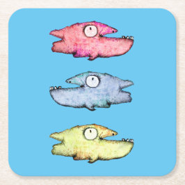 カラフルな泳ぐ幸せな魚 スクエアペーパーコースター