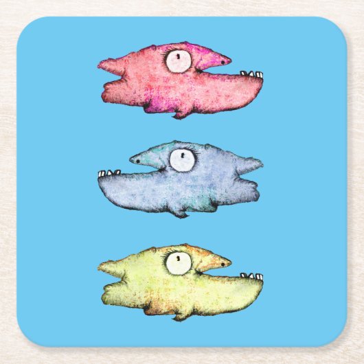 カラフルな泳ぐ幸せな魚 スクエアペーパーコースター (正面)