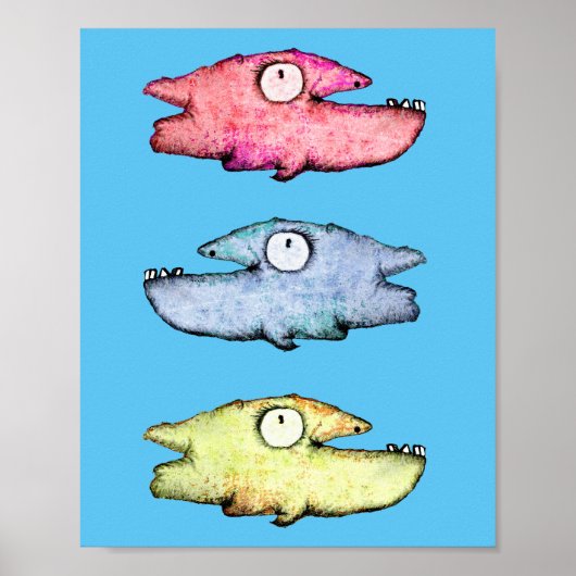 カラフルな泳ぐ幸せな魚 ポスター (正面)