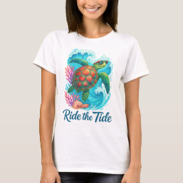 カラフルな海のカメの乗り物 Tシャツ