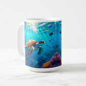 カラフルな海中のウミガメの情景  コーヒーマグカップ (正面左)