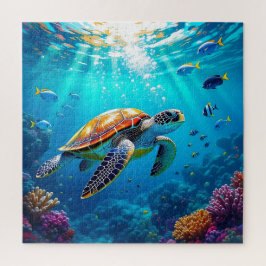カラフルな海中のウミガメ ジグソーパズル