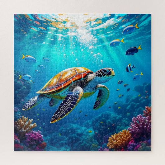 カラフルな海中のウミガメ ジグソーパズル (縦)