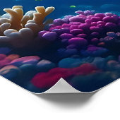 カラフルな海中の情景に泳ぐウミガメ ポスター (角)