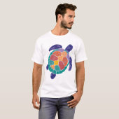 カラフルな海亀のビンテージ風イラスト Tシャツ (正面フル)