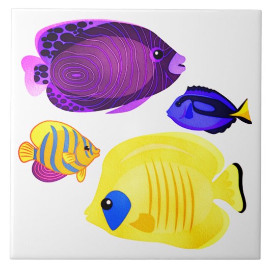 カラフルな海水魚のパターン タイル (正面)