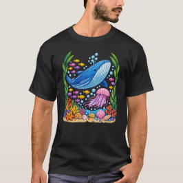 カラフルな海洋のクジラとクラゲのサンゴ礁 Tシャツ