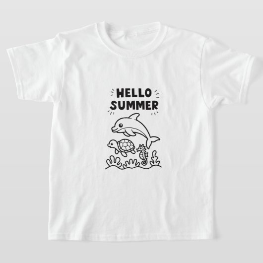 カラフルな海洋動物 | 元気なハローサマー Tシャツ (レイダウン)