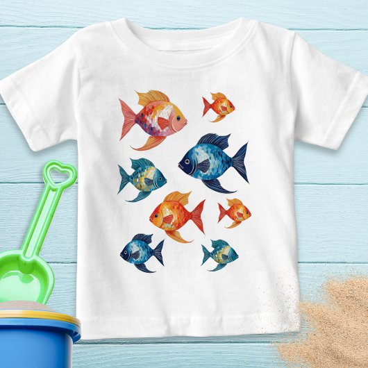 カラフルな海洋生物と魚 ベビーTシャツ