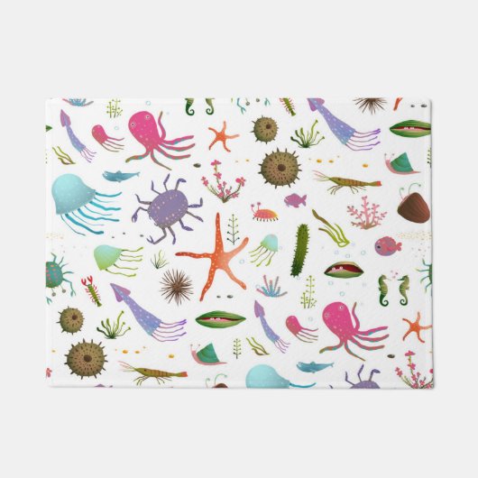 カラフルな海洋生物 ドアマット (正面)