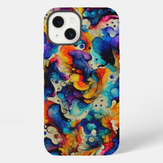 カラフルな液体インクの抽象画 iPhoneケース (裏面)