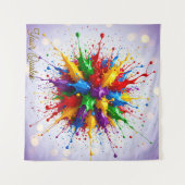 カラフルな液体ペイントの爆発的アブストラクトアート タペストリー (正面(横))