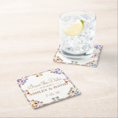 カラフルな渦巻のボーダー保存日付のコースター スクエアペーパーコースター (インサイチュ)