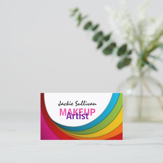 カラフルな渦巻のメーキャップアーティスト 名刺 (スタンド正面)